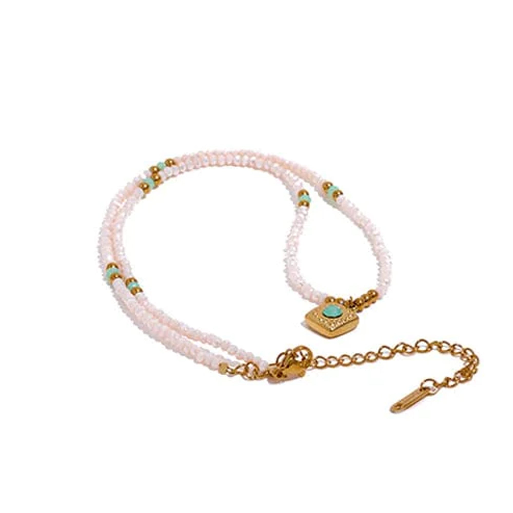 Nevada Crystal Necklace - Dainty White Beads with Turquoise Accent