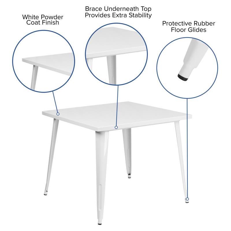 CH-51050-29 Flash Furniture Parker Commercial Grade 35.5 Square White Metal Indoor-outdoor Table