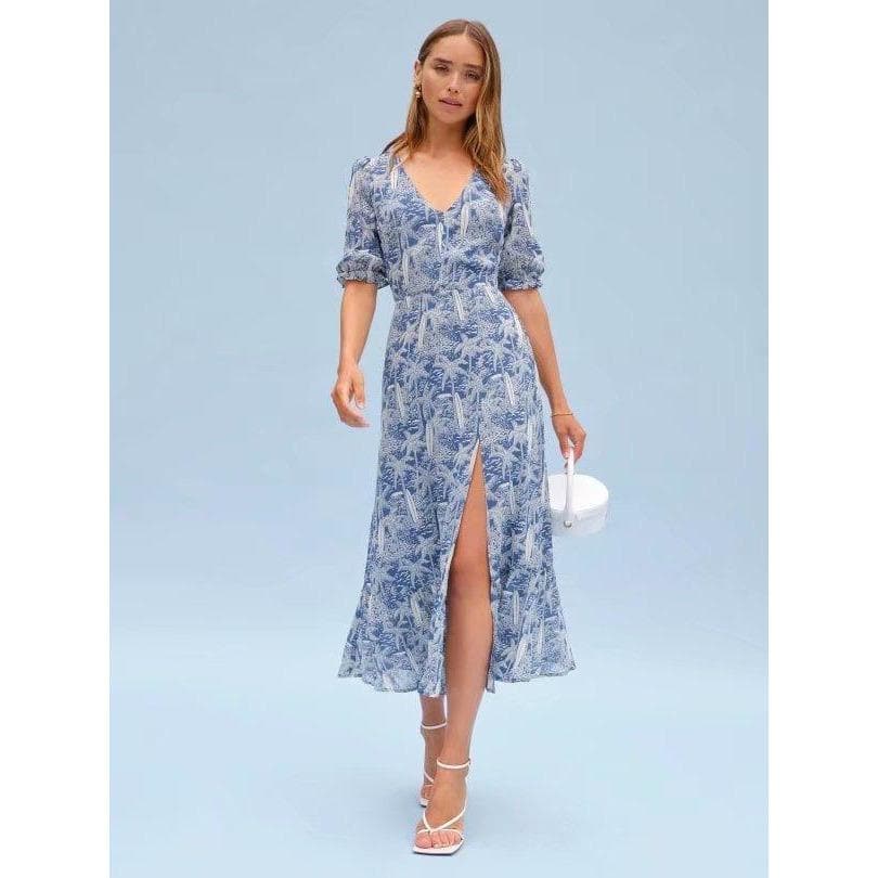 Fashion Elegant V-Neck Puff Sleeve Beach Dress