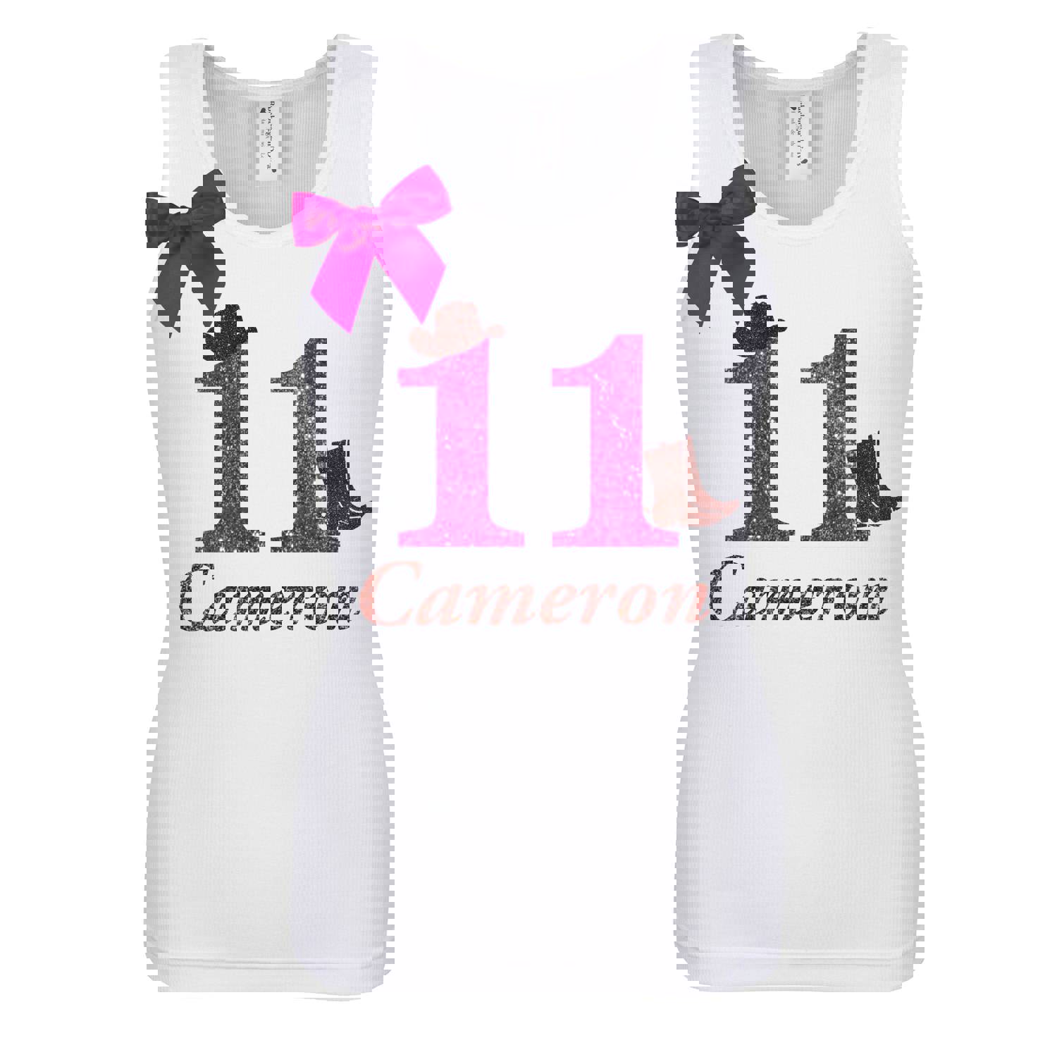 Cowgirl Boots Birthday Shirt with Bling Glitter Number Eleven for 11-Year-Old Girls