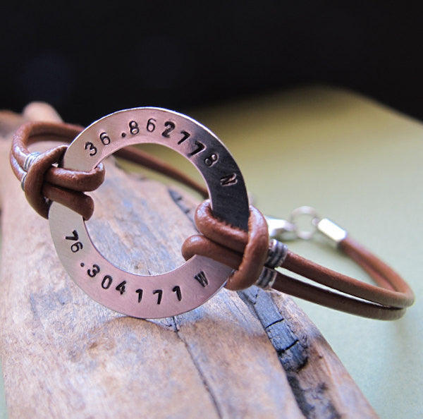 Personalized Latitude Longitude Bracelet - Custom Cuff Gift for Husband