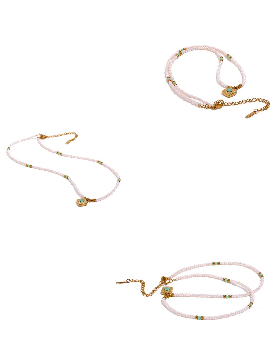 Nevada Crystal Necklace - Dainty White Beads with Turquoise Accent