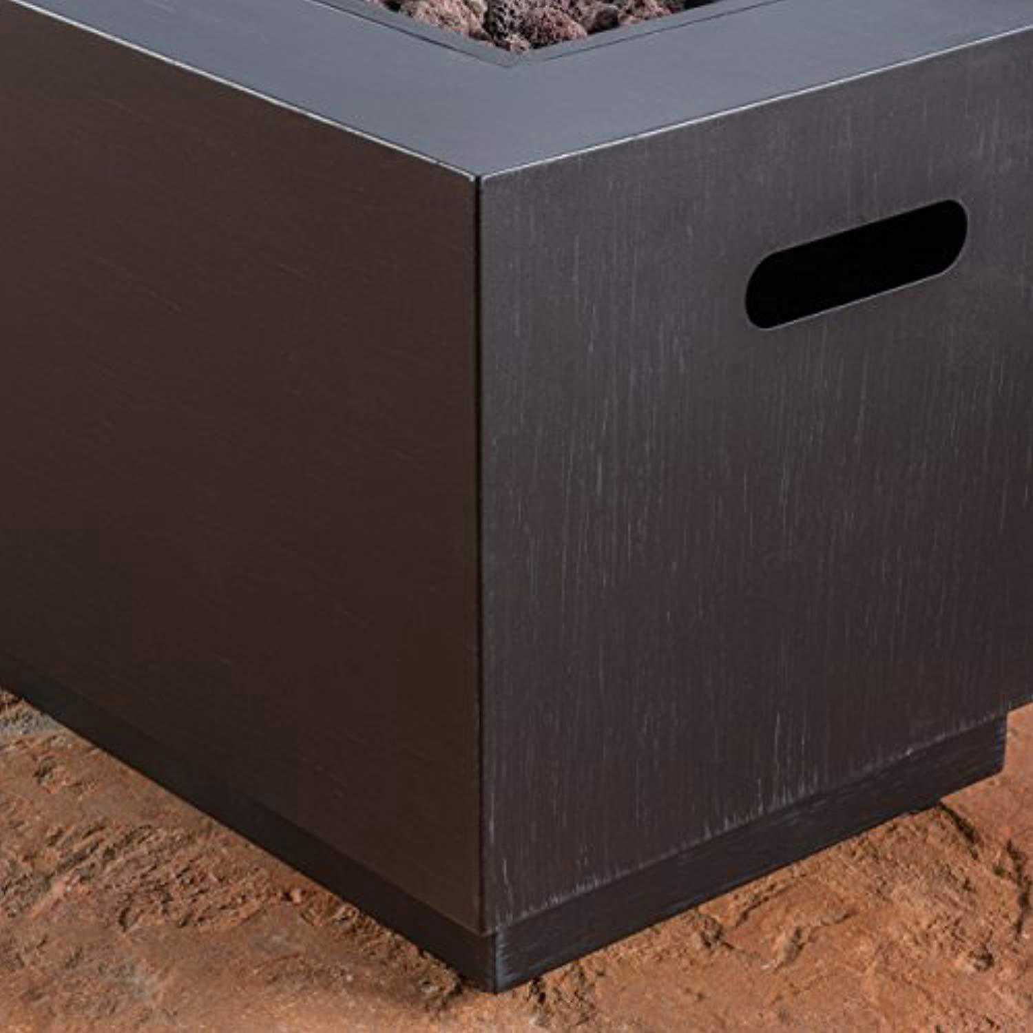 Jasmine Outdoor Dark Grey Finish Iron Rectangular Fire Pit - 50,000 BTU