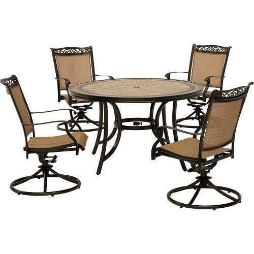 Hanover Fontana 5-Piece Outdoor Dining Set with Four Swivel Rockers and a 51 In. Tile-top Dining Table