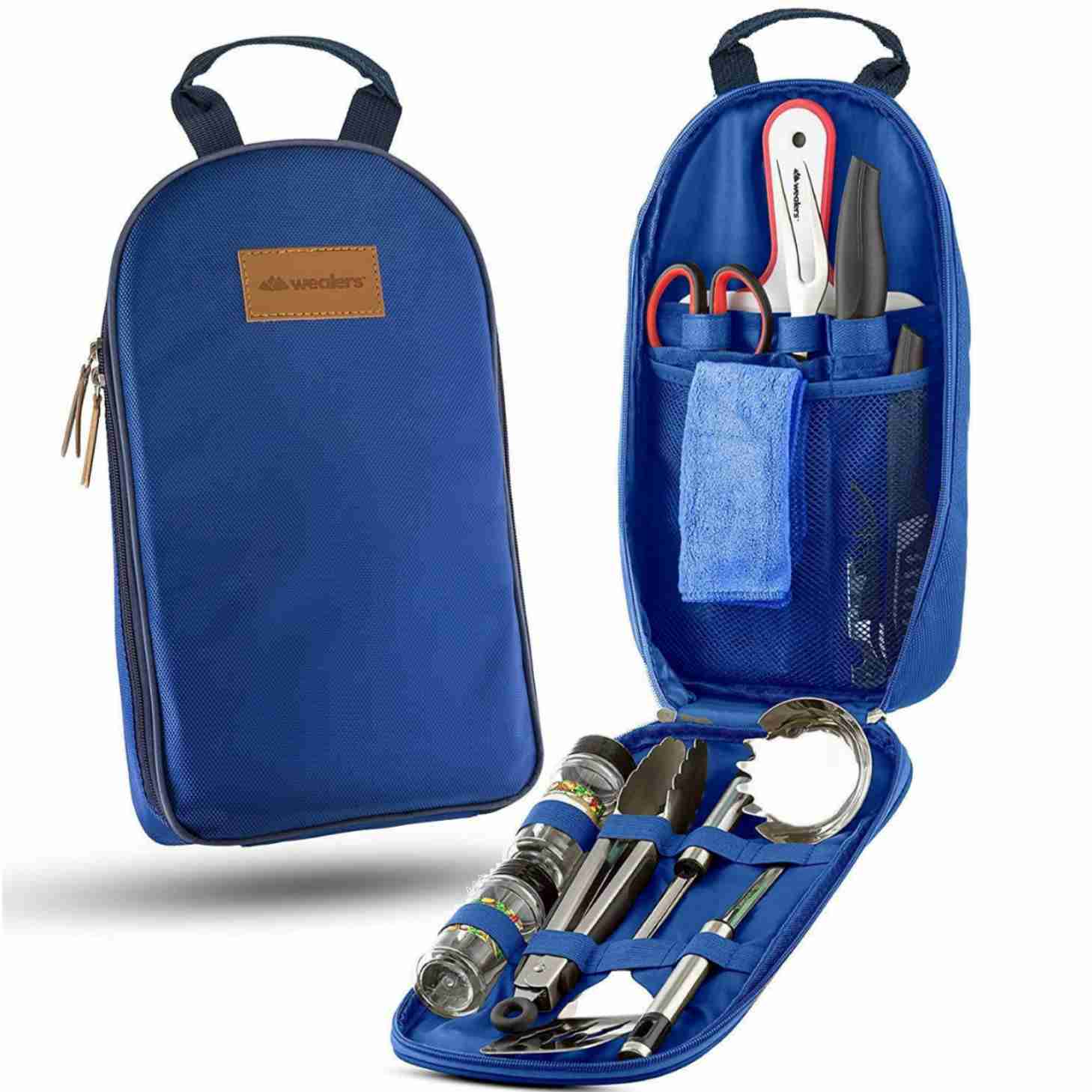 11 Piece Camp Kitchen Cooking Utensil Set - Compact Travel Organizer for BBQ, Camping, Hiking