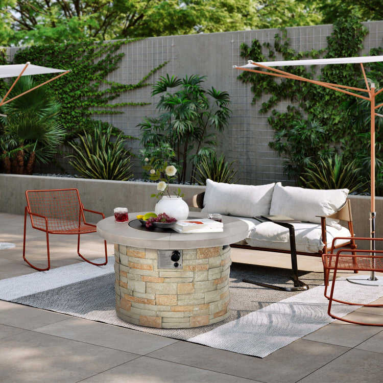 50000 BTU Outdoor 2-in-1 Propane Gas Fire Pit Table with Lava Rock and PVC Cover