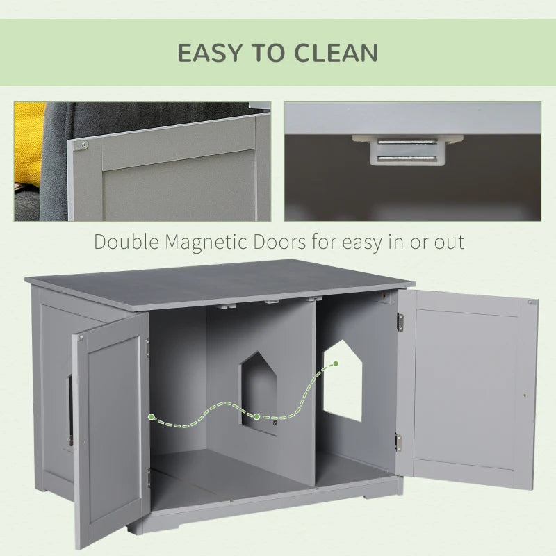 PawHut Adjustable Cat Litter Box Enclosure with Magnetic Doors, Multi-Functional Side Table for Indoor Use