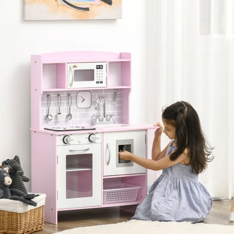 Qaba Wooden Play Kitchen with Lights and Sounds - Kids Pretend Kitchen Playset