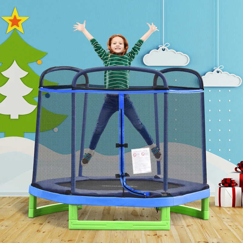 Outsunny 7FT Kids Trampoline with Safety Net Enclosure for Indoor/Outdoor Fun