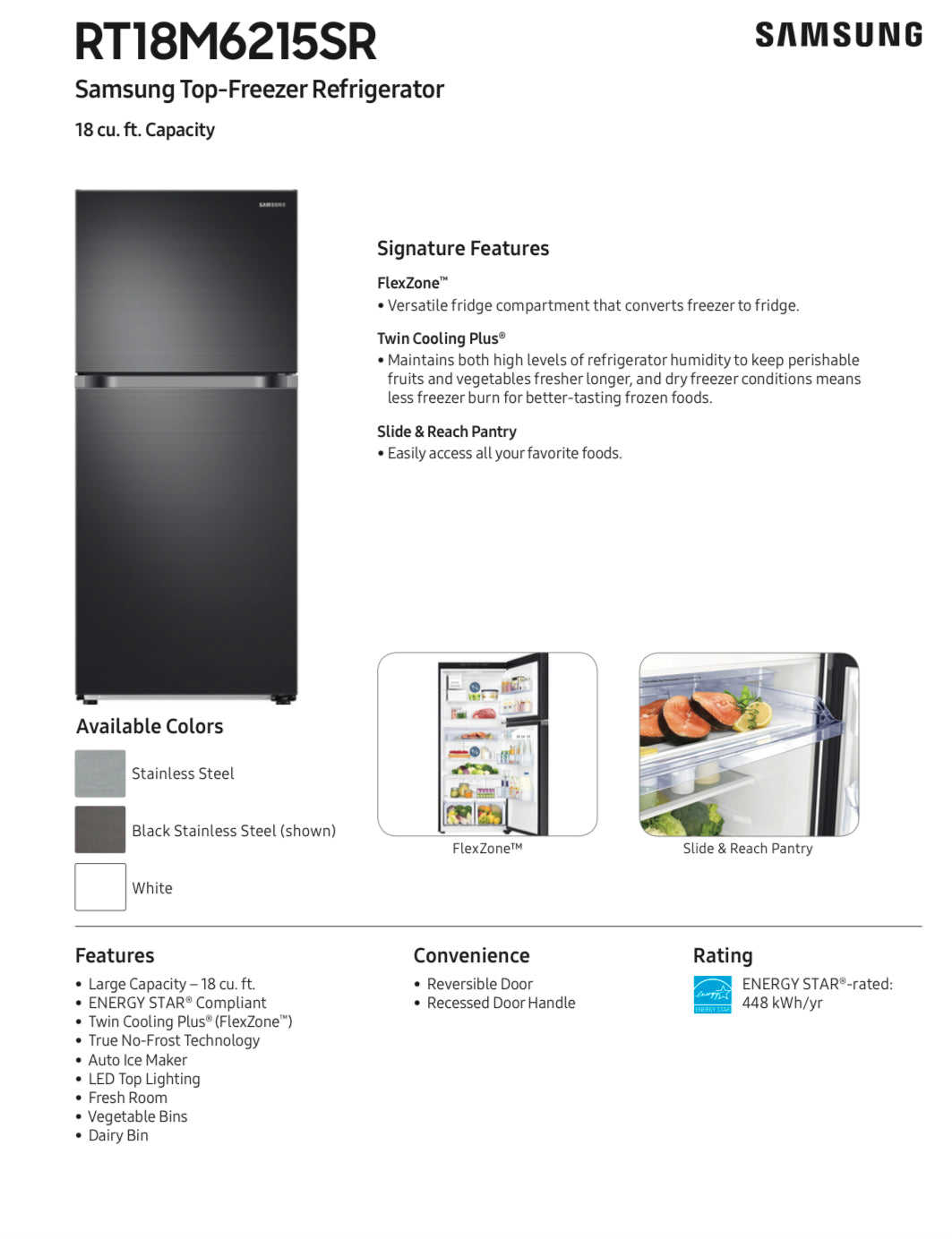 18 cu. ft. Samsung Top Freezer Refrigerator with FlexZone™ and Ice Maker in Black Stainless Steel
