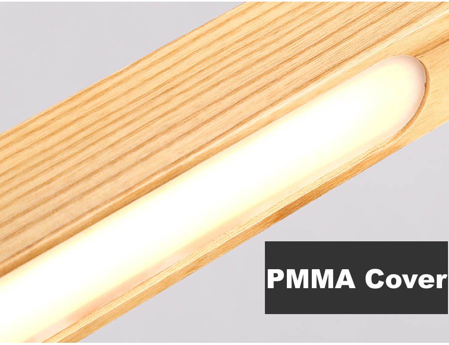 MIRODEMI® Natural Wood Linear Bar Chandelier - Modern LED Lighting for Dining Room & Kitchen
