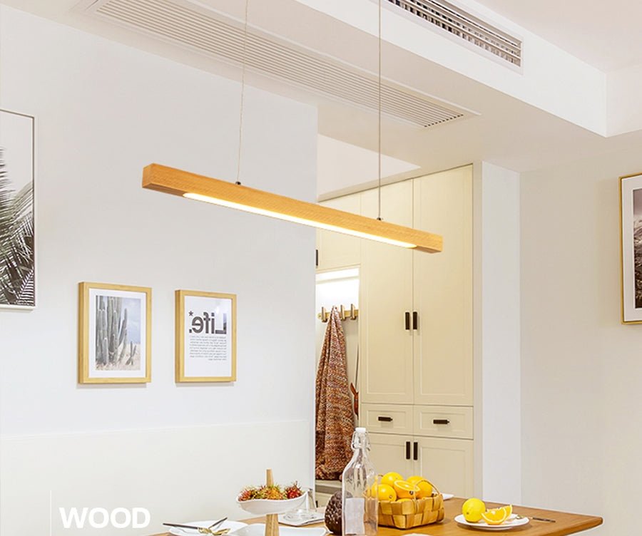 MIRODEMI® Natural Wood Linear Bar Chandelier - Modern LED Lighting for Dining Room & Kitchen