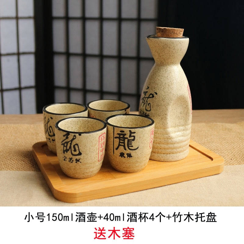 Vintage Ceramic Sake Set - Japanese Style Wine Pot & Cup Separator