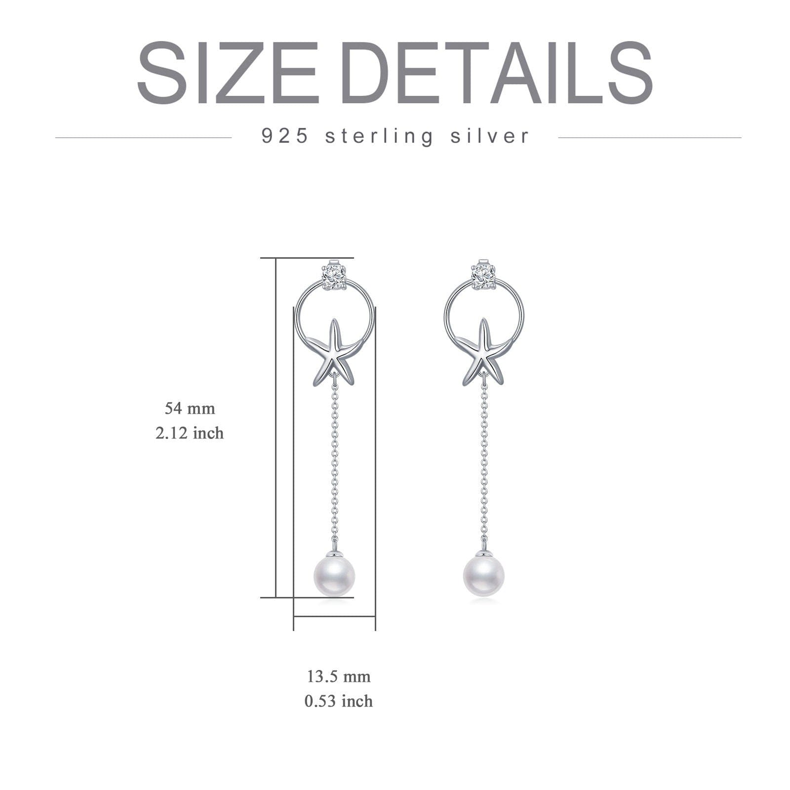 Starfish Earrings 925 Sterling Silver Pearl Drop Dangle Minimalist Jewelry