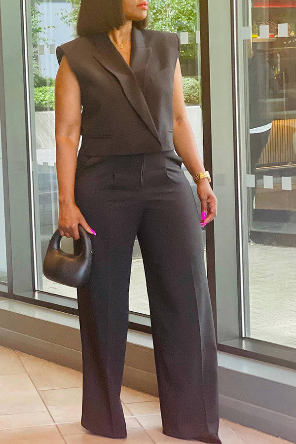 Fashion Trend Solid Color Suit Vest Wide Leg Pants Set