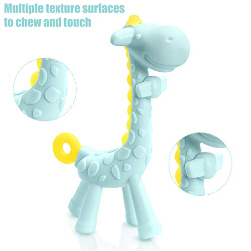 SHARE&CARE BPA Free Silicone Giraffe Baby Teether Toy Set (Blue) - 2 Pack