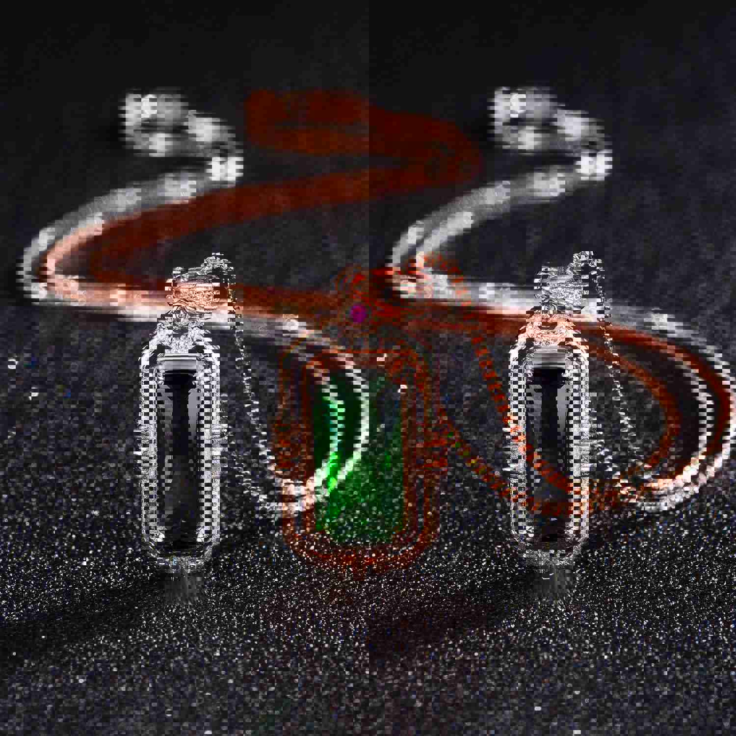 Rectangular Simulation Emerald 18K Rose Gold Pendant Necklace for Women