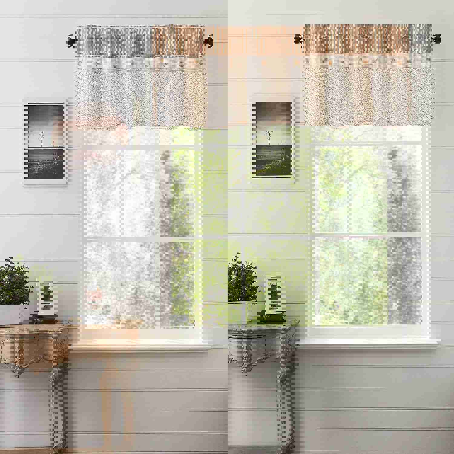 Camilia Ruffled Valance 19x72 - Gold & Creme Stripe Cotton Curtain