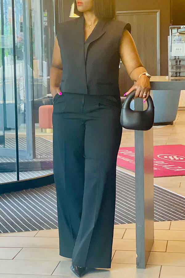 Fashion Trend Solid Color Suit Vest Wide Leg Pants Set
