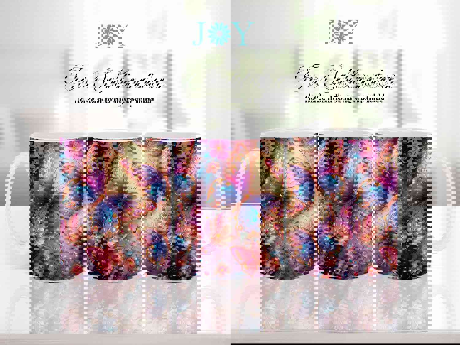 Flowers and Butterflies Mug Wrap Sublimation Design PNG - Instant Digital Download for 11oz, 12oz & 15oz Mugs