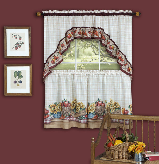 Farmers Market Kitchen Curtain Set - 57x36 & 57x30 Inches