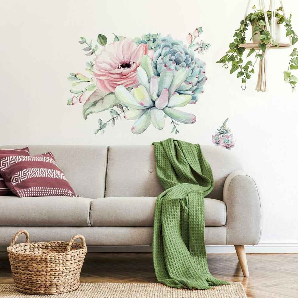 Watercolor Floral Succulents Peel and Stick Giant Wall Decals