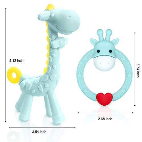 SHARE&CARE BPA Free Silicone Giraffe Baby Teether Toy Set (Blue) - 2 Pack