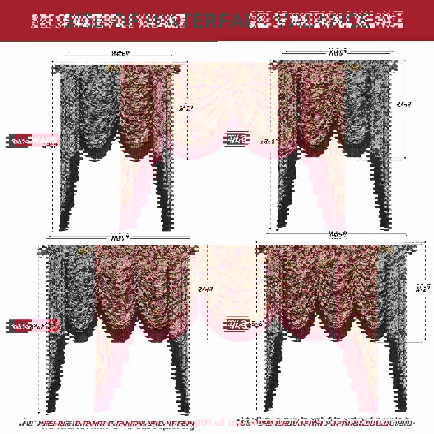 Burgundy Swag Valance with Classical Floral Pattern