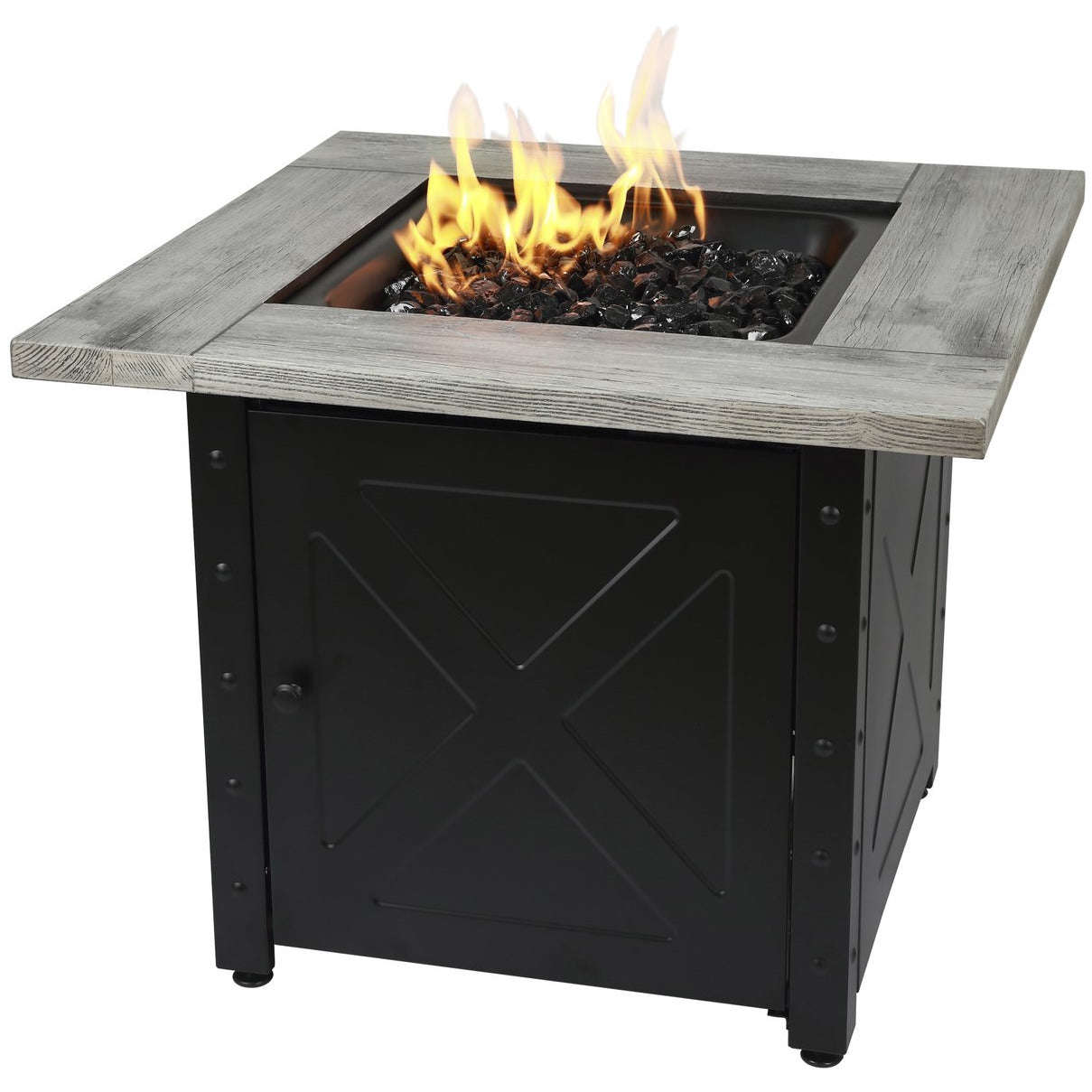 Endless Summer The Mason, 30 Square Gas Outdoor Fire Pit with Printed Wood Look Cement Resin Mantel