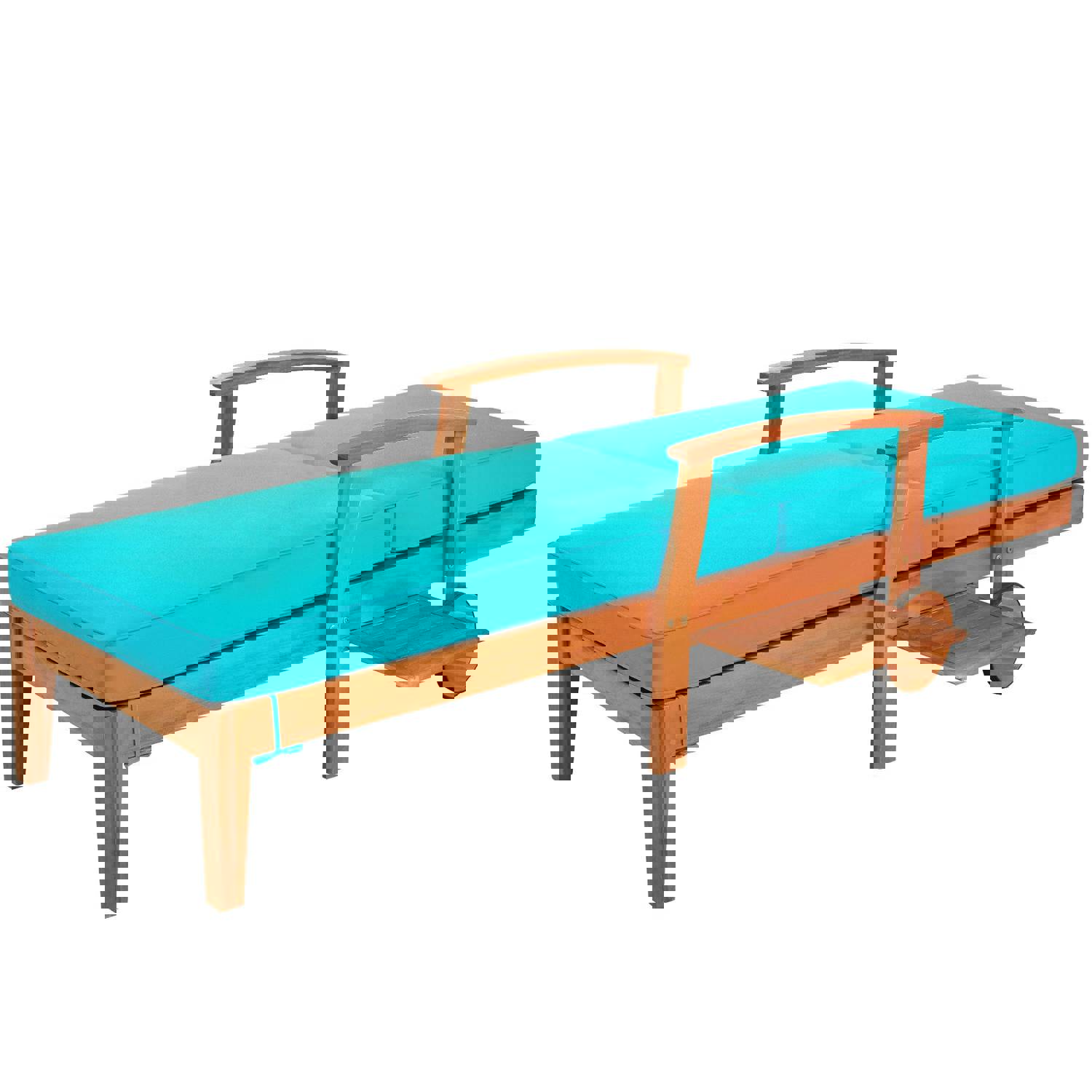 TOPMAX Outdoor Solid Wood 78.8 Chaise Lounge Patio Reclining Daybed with Cushion, Wheels and Sliding Cup Table - Set of 2