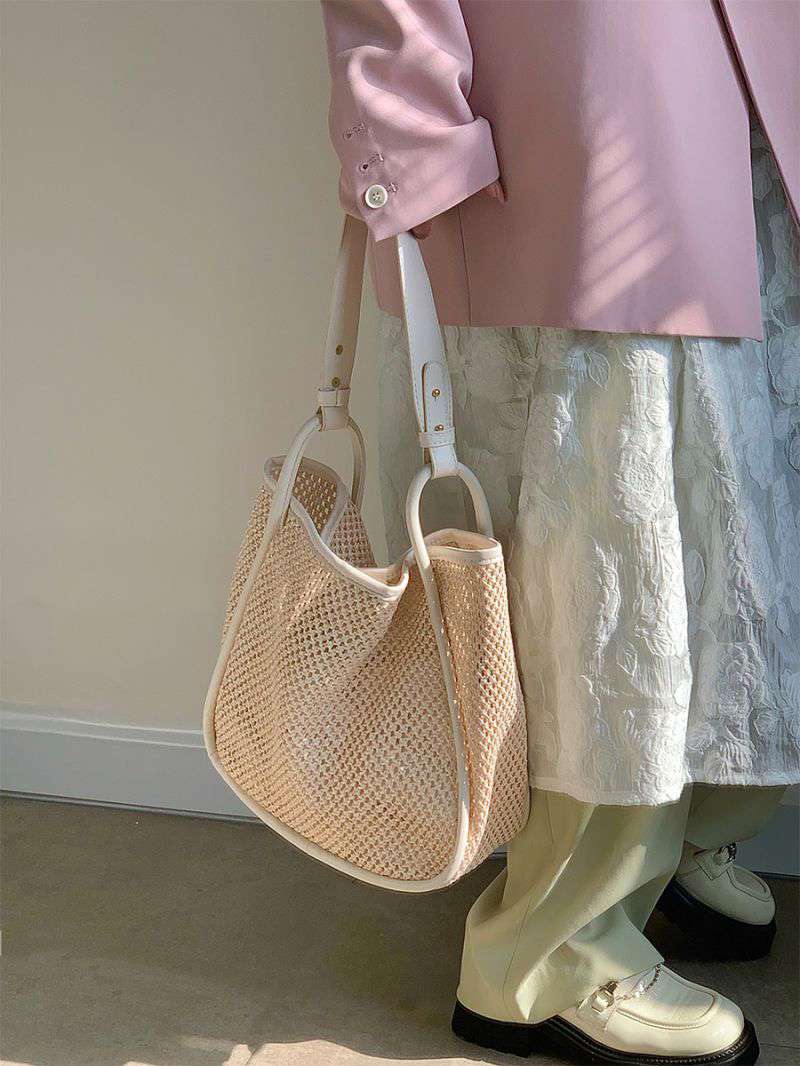 Lkblock 2022 Fashion Hand-held Straw Woven Bag for Women - Large-capacity Tote & Shoulder Bag