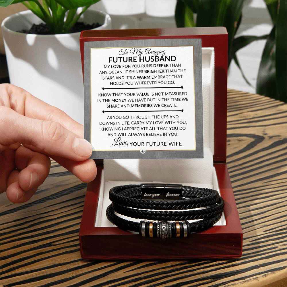 Keepsake Braided Leather Bracelet for Men - Gift for Future Husband or Fiance