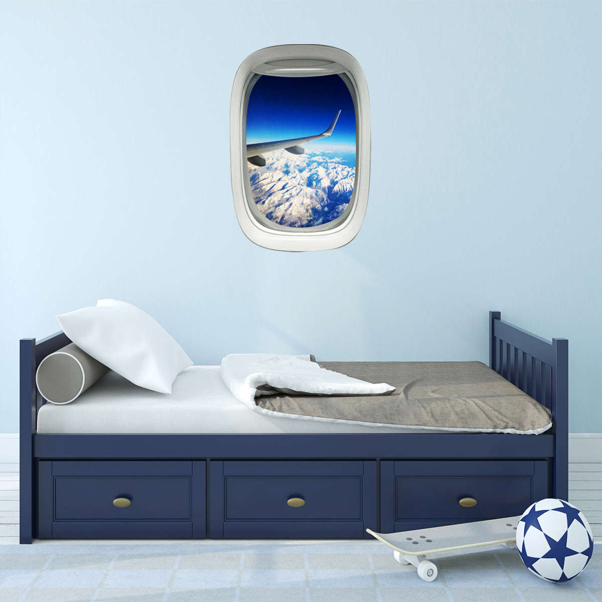 Airplane Window Wing Mountain View Peel and Stick Vinyl Wall Decal - PW20
