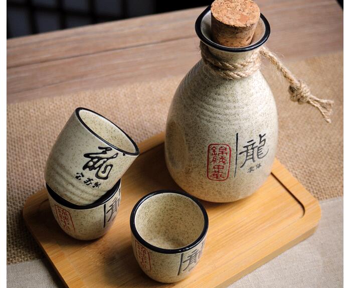 Vintage Ceramic Sake Set - Japanese Style Wine Pot & Cup Separator