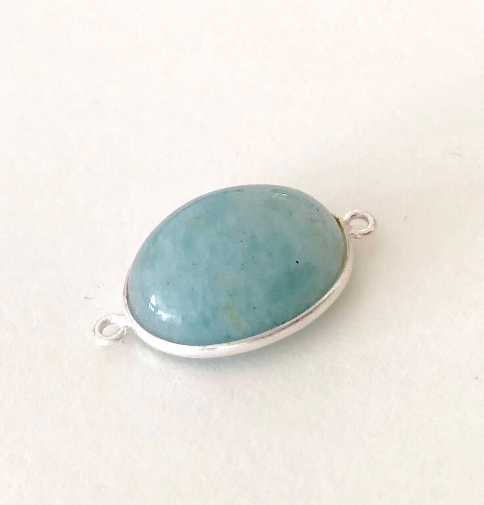 Handmade 925 Sterling Silver Aquamarine Bezel Connector for Jewelry Making