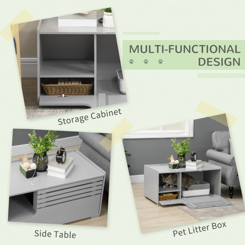 PawHut Adjustable Cat Litter Box Enclosure with Magnetic Doors, Multi-Functional Side Table for Indoor Use