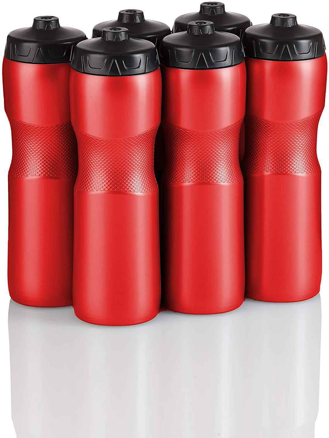 50 Strong Brand Jet Stream Sports Squeeze Water Bottle with One-Way Valve - Team Pack (Set of 6, 28 oz, Leak Proof, Made in USA)