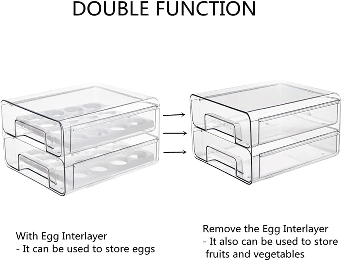 CoopBenPT 32 Grid Egg Holder for Refrigerator - Double Layer Egg Basket with Lids, Multifunctional Food Organizer
