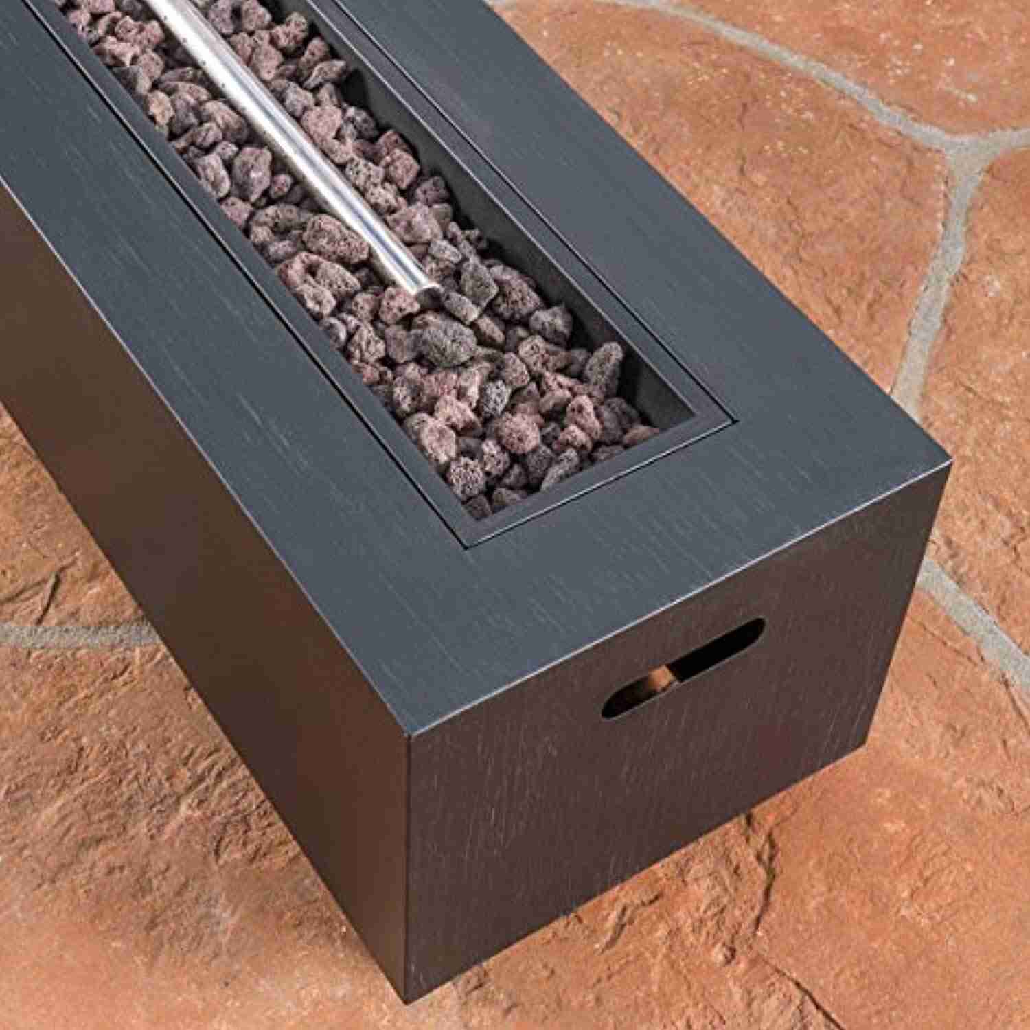 Jasmine Outdoor Dark Grey Finish Iron Rectangular Fire Pit - 50,000 BTU