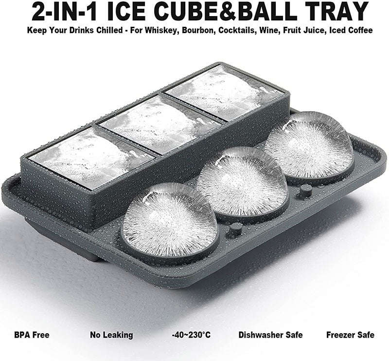 Ice Ball Cube Block Maker Silicone 3D Large Round Sphere Mold for Whiskey & Cocktails