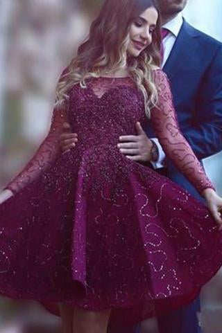 Wine Red Prom Dresses with Beading - Cute Short Party Gowns