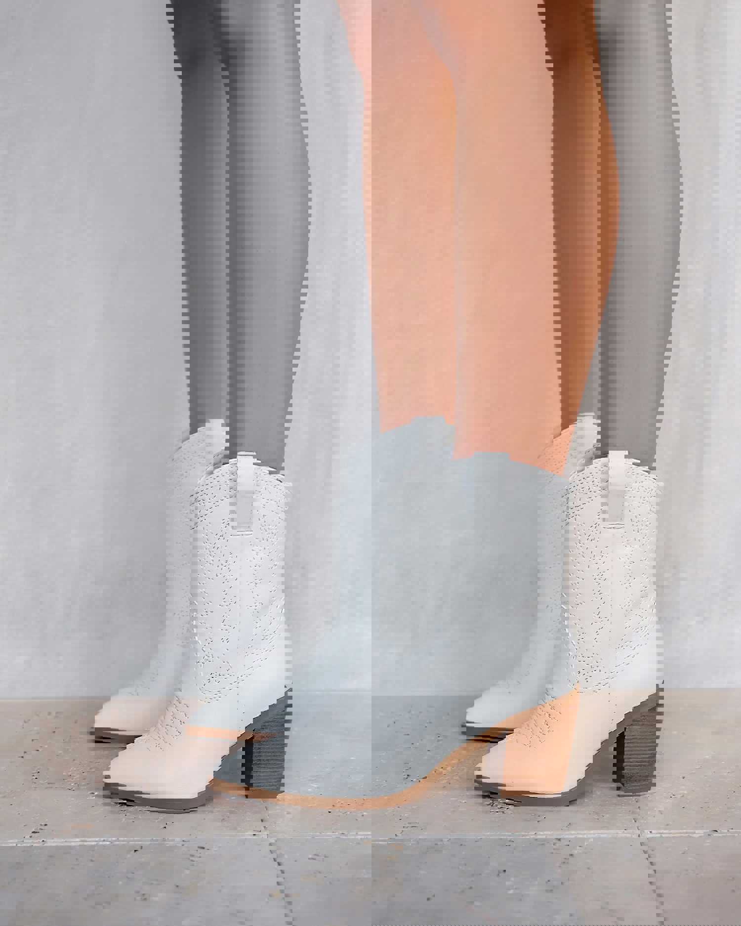 Nayli White Western Ankle Boots