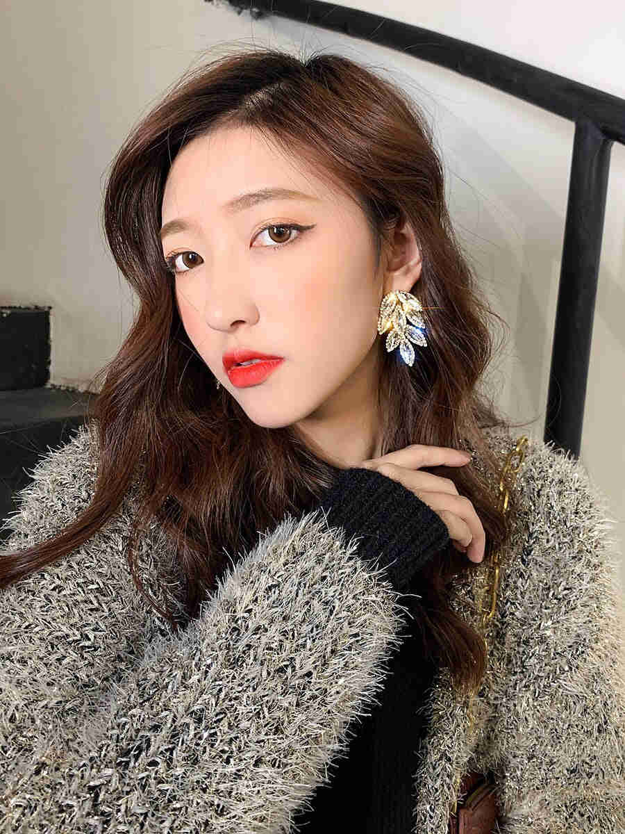 2022 Korea Shiny Handmade Zircon Leaf Earrings for Women