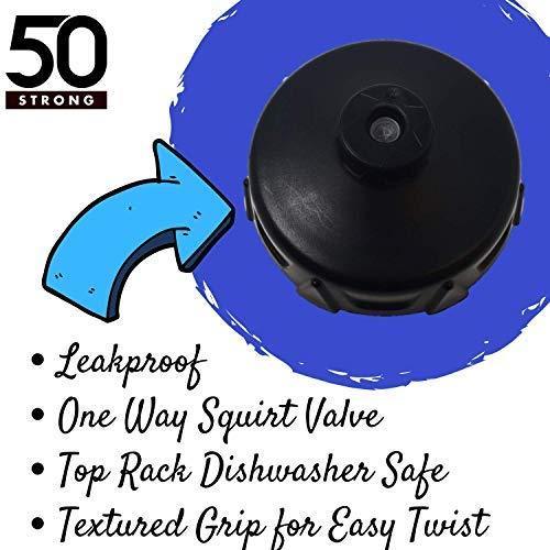 50 Strong Brand Jet Stream Sports Squeeze Water Bottle with One-Way Valve - Team Pack (Set of 6, 28 oz, Leak Proof, Made in USA)