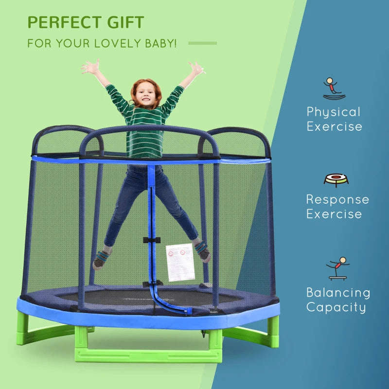 Outsunny 7FT Kids Trampoline with Safety Net Enclosure for Indoor/Outdoor Fun