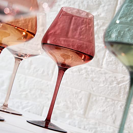 Colored Crystal Wine Glass Set of 6 - Elegant Italian Style Drinkware