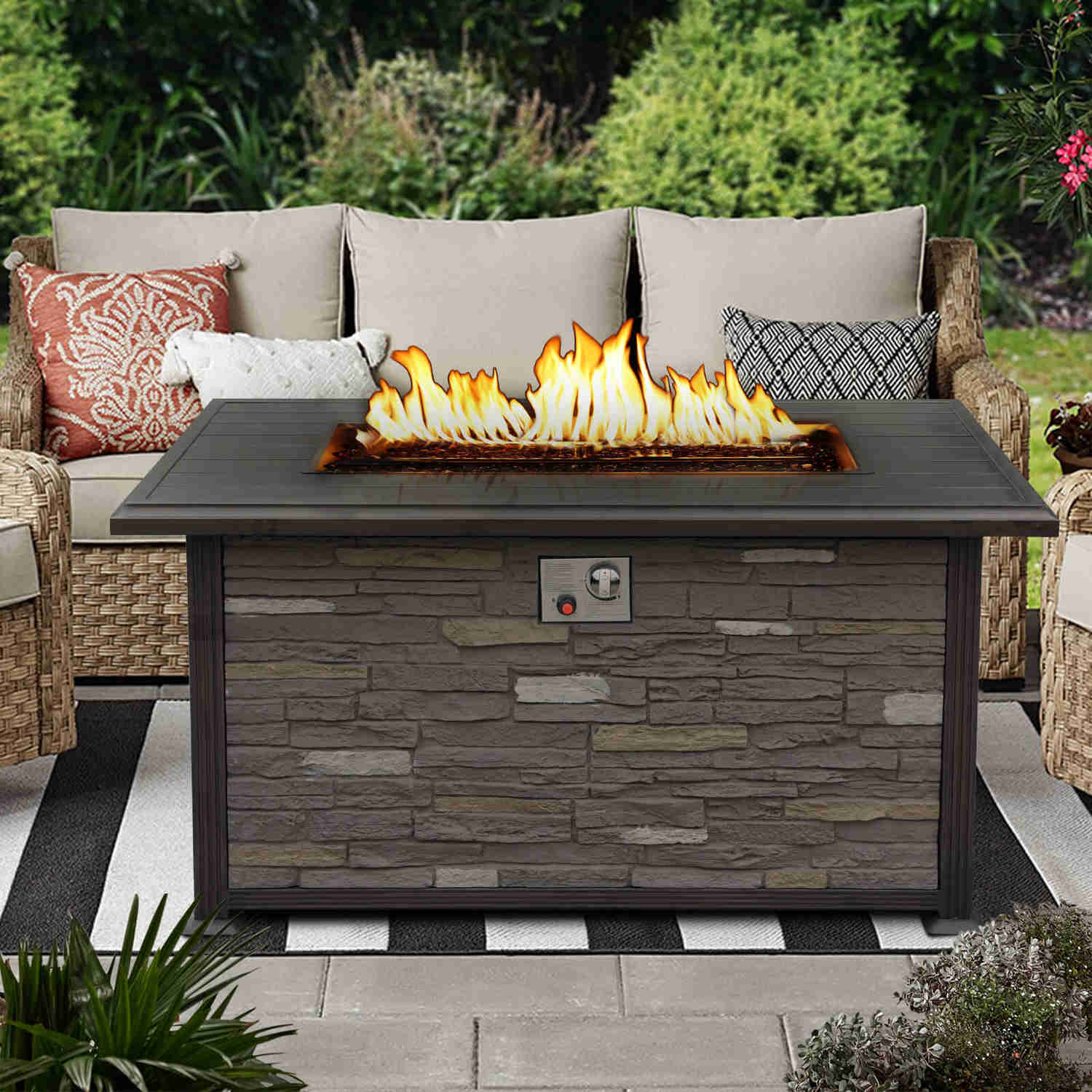 48 Propane Gas Fire Pit Table 50000 BTU Auto-Ignition with Aluminum Tabletop, Waterproof Cover, Glass Beads, Gray