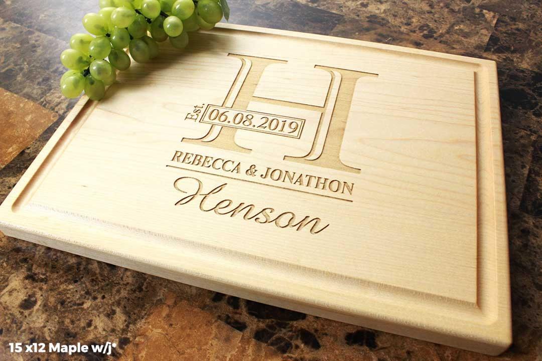 Personalized Engraved Wooden Cutting Board - Monogram Design for Wedding or Anniversary Gift