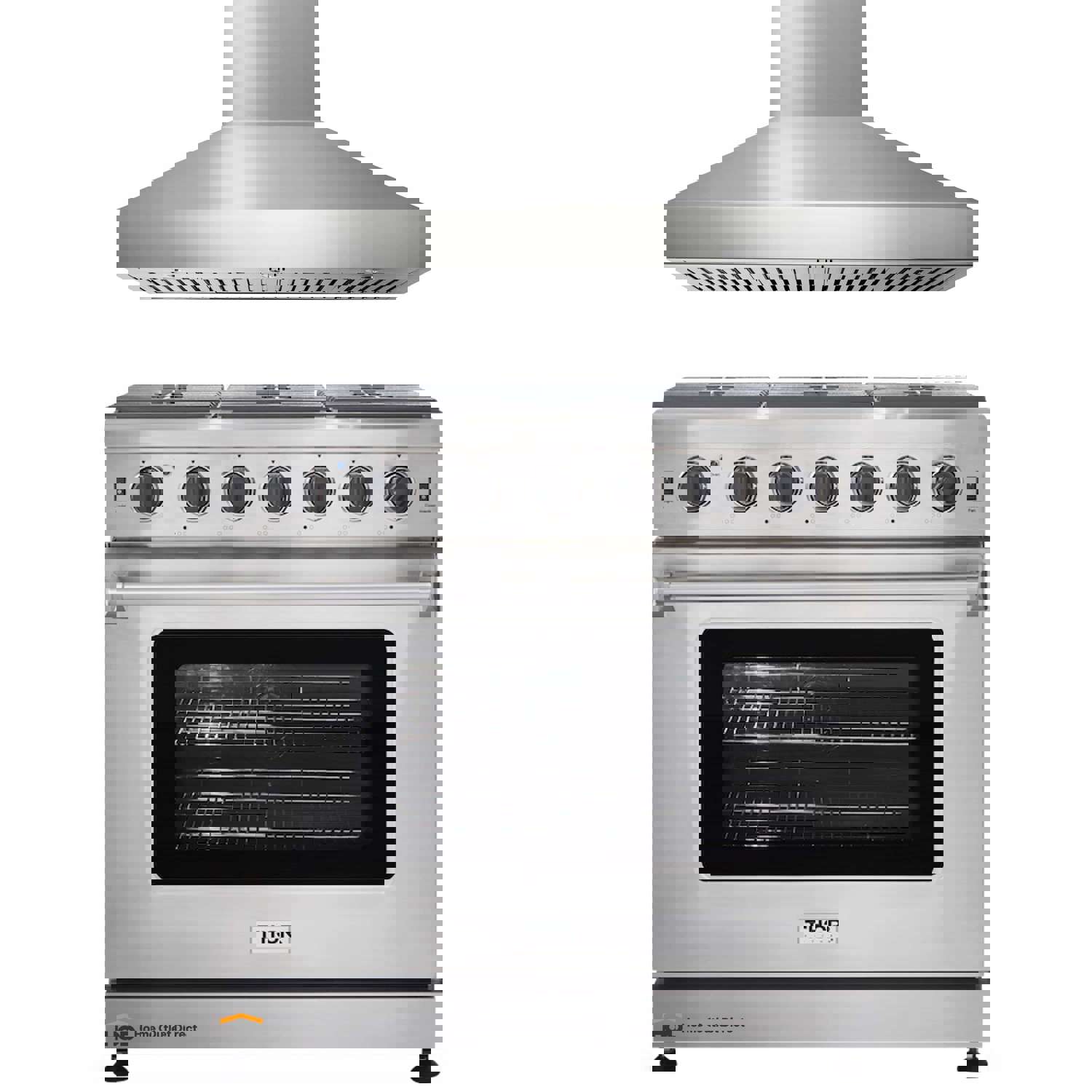 Thor Kitchen 2-Piece Appliance Package - 36-Inch Gas Range & Pro-Style Wall Mount Hood in Stainless Steel
