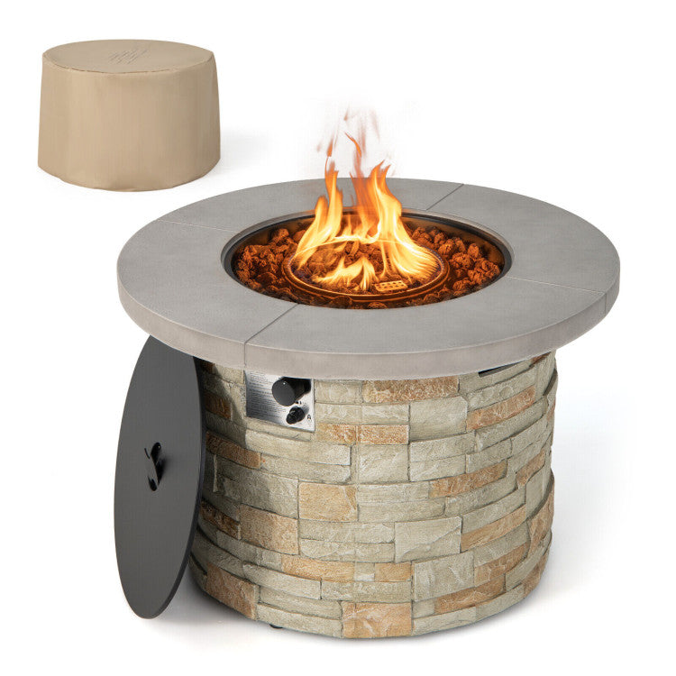 50000 BTU Outdoor 2-in-1 Propane Gas Fire Pit Table with Lava Rock and PVC Cover